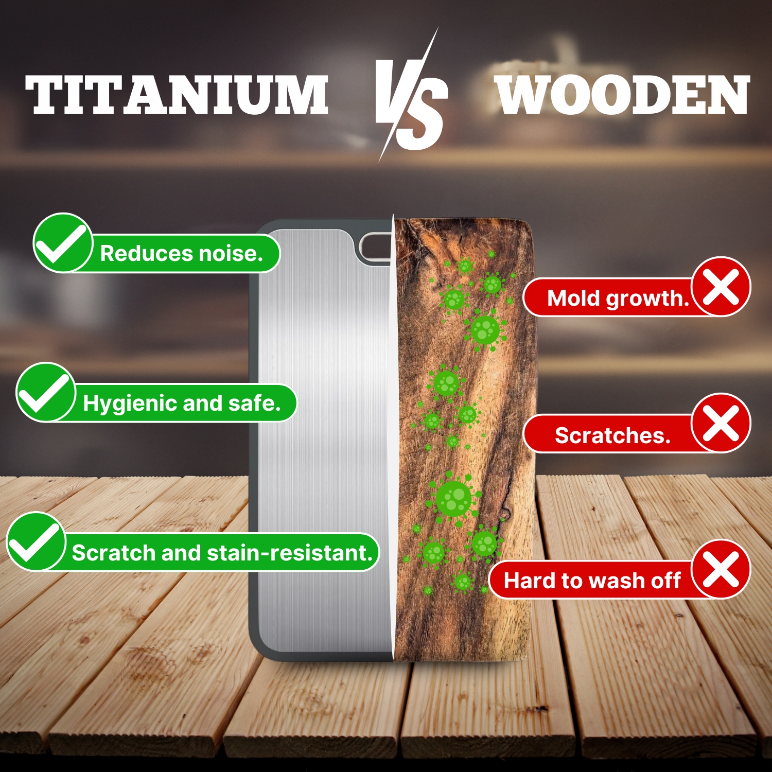 Comparison image of Titanium & Wooden